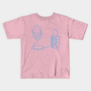 Portable Tape Player (Button Blue Lines) Analog / Music Kids T-Shirt